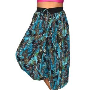 Homemade Genie Pants Blue Print Balloon Pirate Ankle Harem Bohemian Yoga Medium